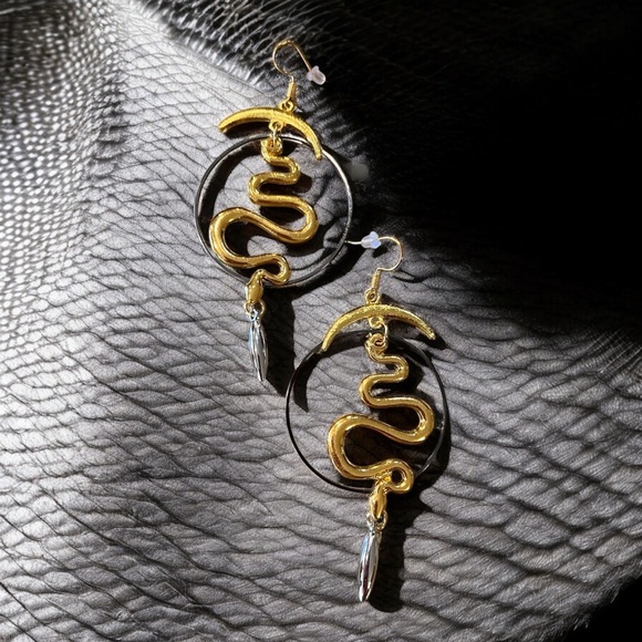 Chic Black, Gold, and Silver Toned Boho Snake Earrings Witchy - Picture 9 of 16